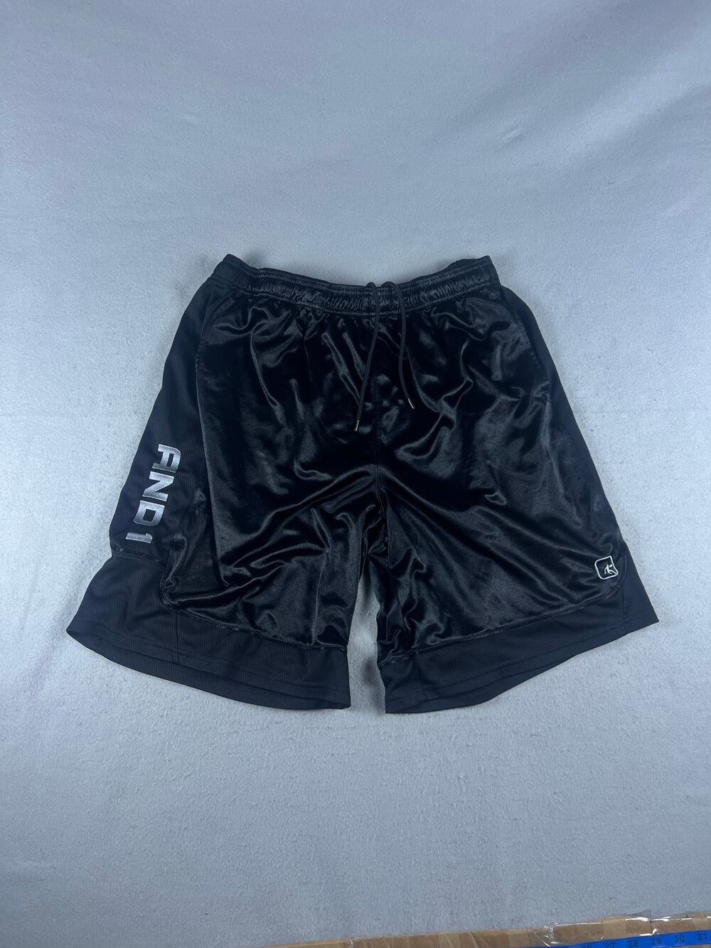 AND1 Basketball Shorts Mens 2XL Black Shiny Tricot Dazzle Mesh Classic Athletic